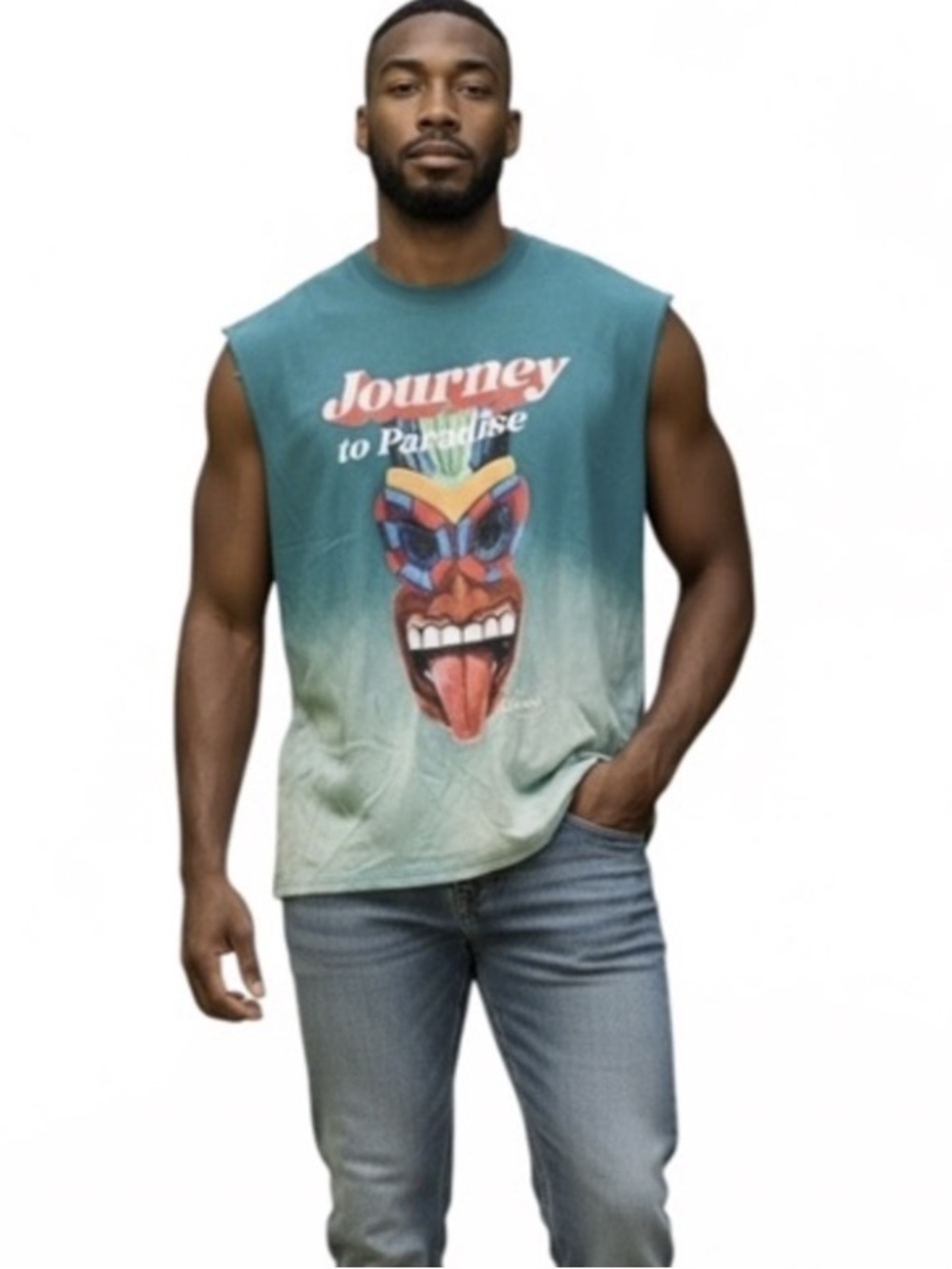 NWT Journey to Paradise Teal Graphic Muscle Tee